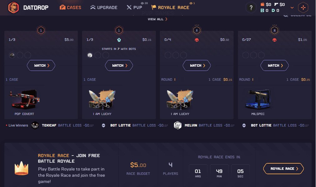 Funções e modos no DatDrop