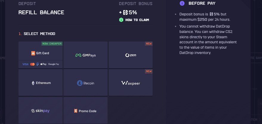 Formas de pagamento no DatDrop
