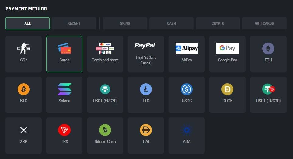 Depósitos e Saques no CSGORoll