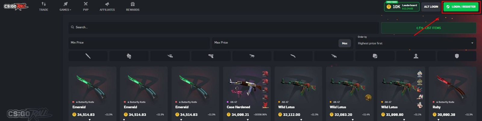 Registro rápido na plataforma CSGORoll