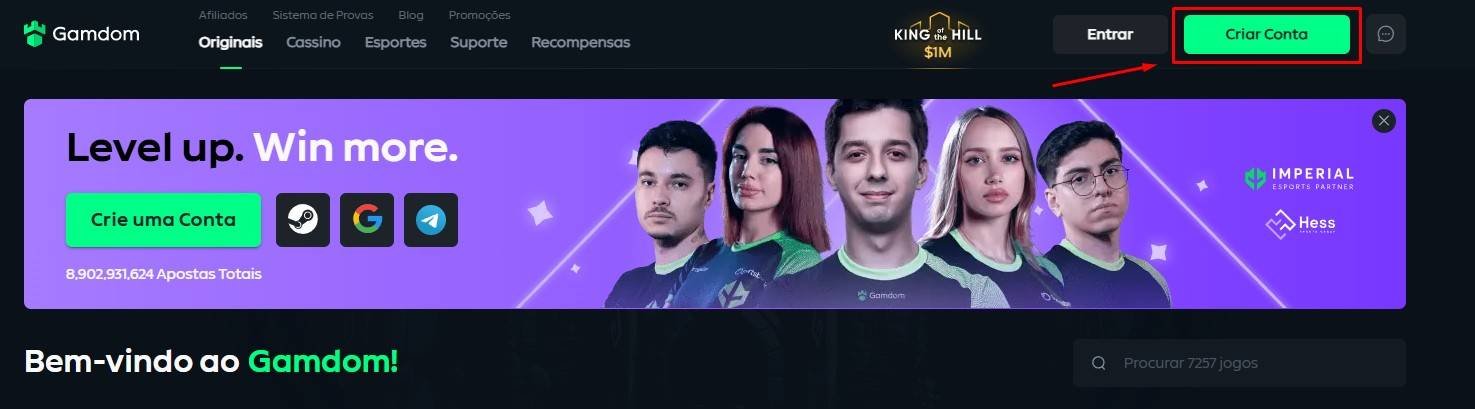 Crie sua conta no Gamdom
