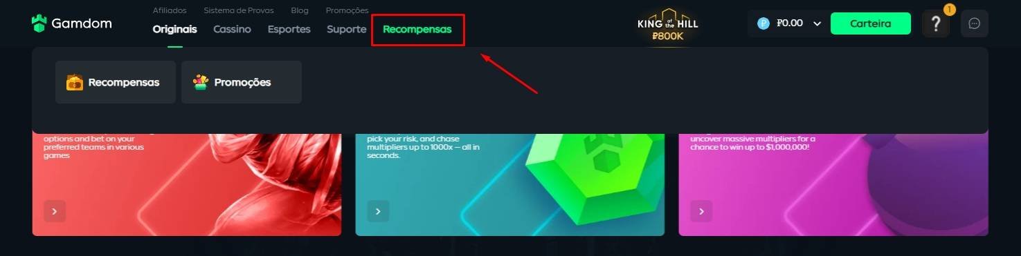 Acesse o menu “Recompensas”